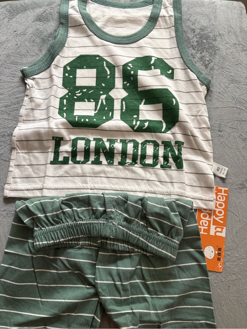 Green Striped Tank & Short Pajama Set - '86 London' Graphic